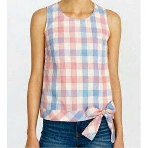 J. CREW Linen Blend Pastel Gingham Side Tie Tank Top